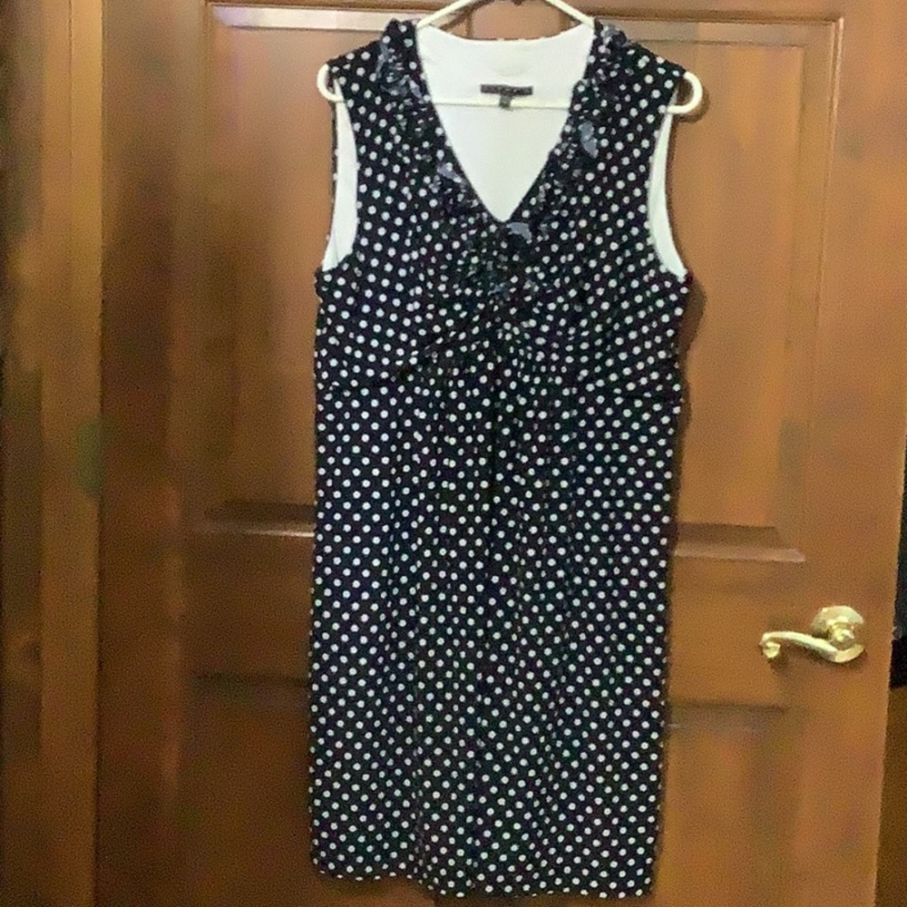 Tiana B. Black and White Ruffled V-Neck Sheath Dress